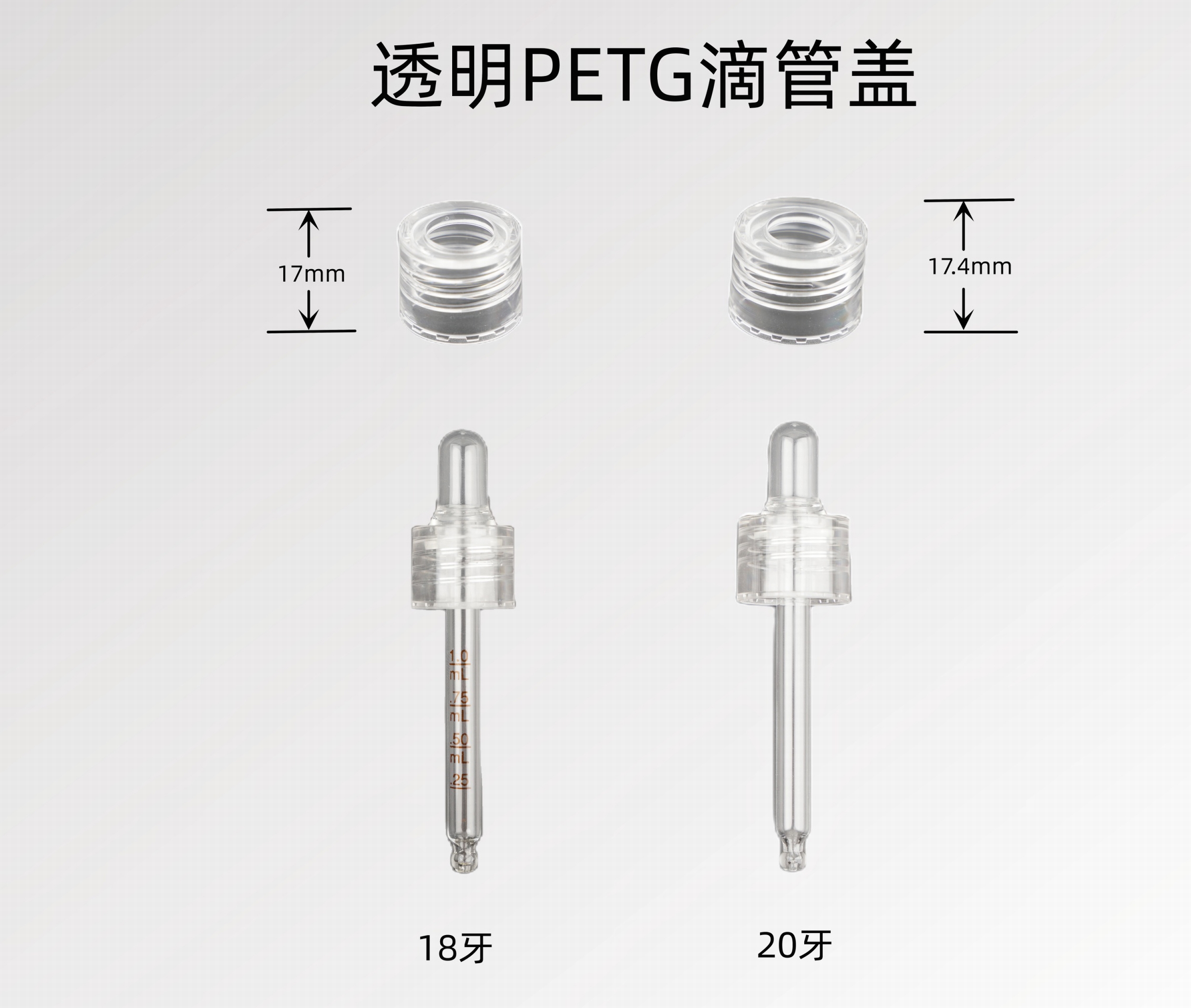 18牙口透明PETG胶头滴管盖塑料盖