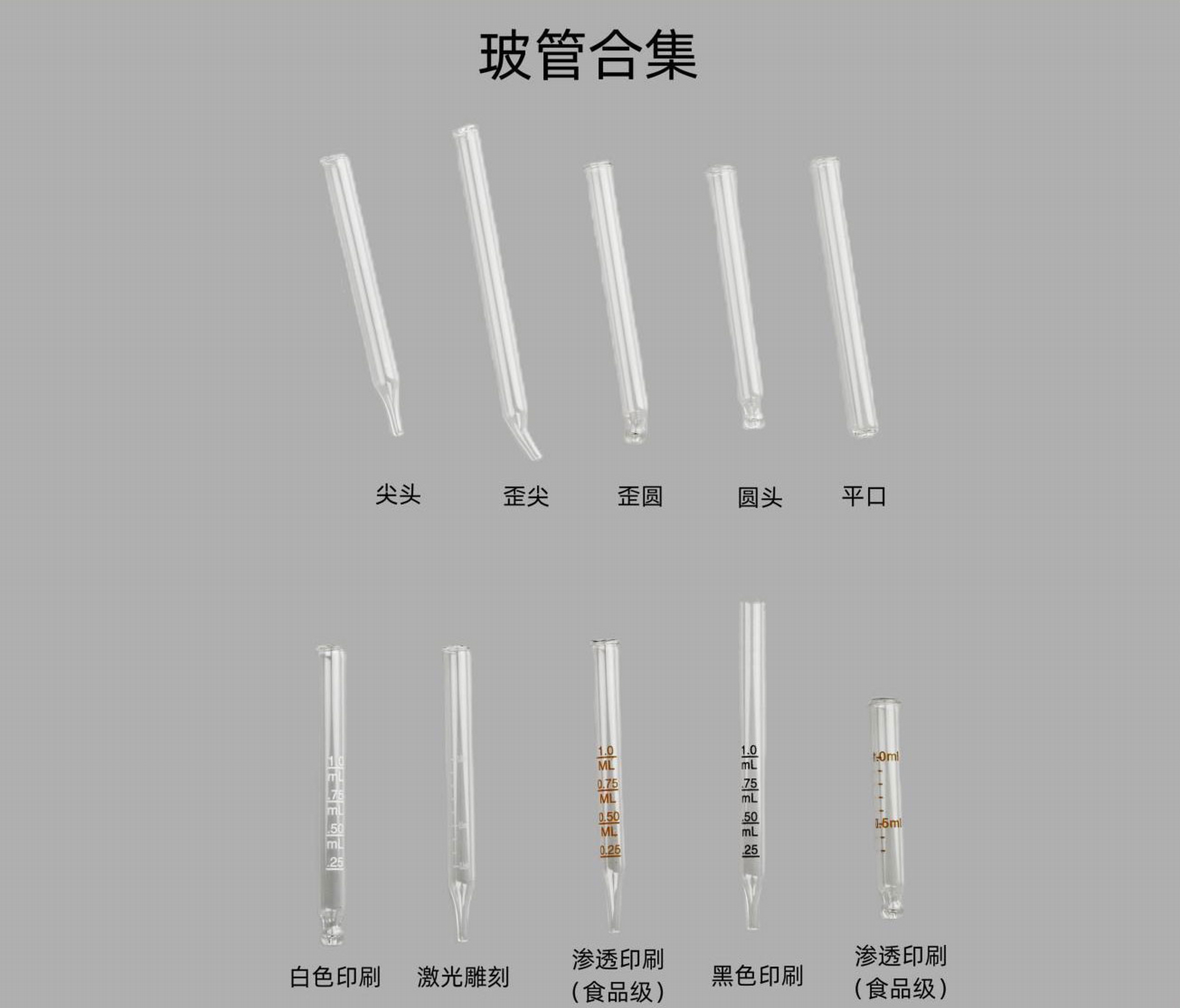定制玻璃滴管低硼硅滴管高硼硅玻璃吸管刻度滴管尖头圆头弯头锥形刻度印刷玻璃试管