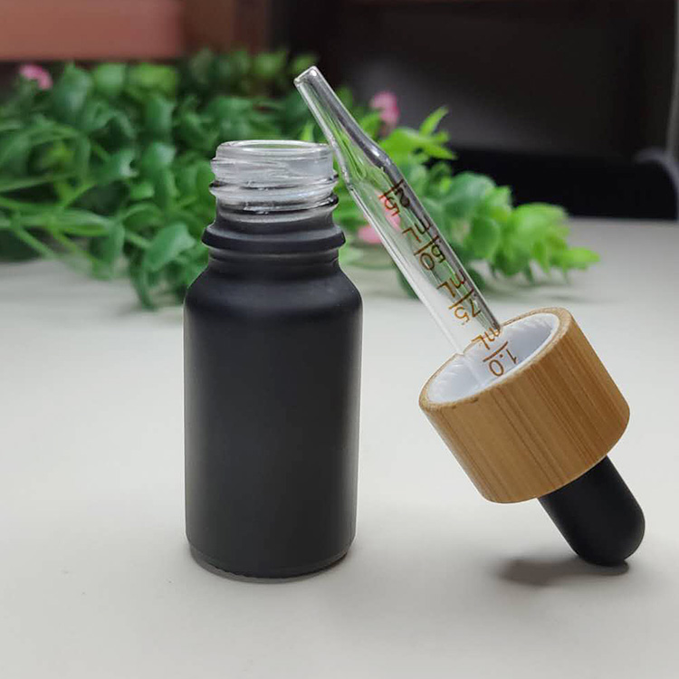 10ml黑色磨砂玻璃滴管瓶竹子胶头滴管盖